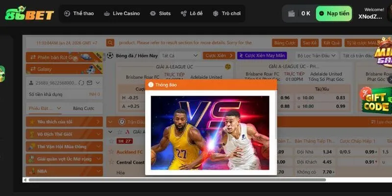 Tổng quan sảnh cá cược bóng đá 86bet